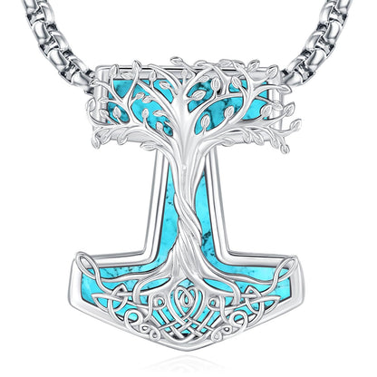 Turquoise Jewelry for Women Men 925 Sterling Silver Pendant Urn Necklaces for Ashes Picture Locket Necklace Thor Hammer Yggdrasil Virgen De Guadalupe St Michael Christopher Judas Witches Knot Necklace