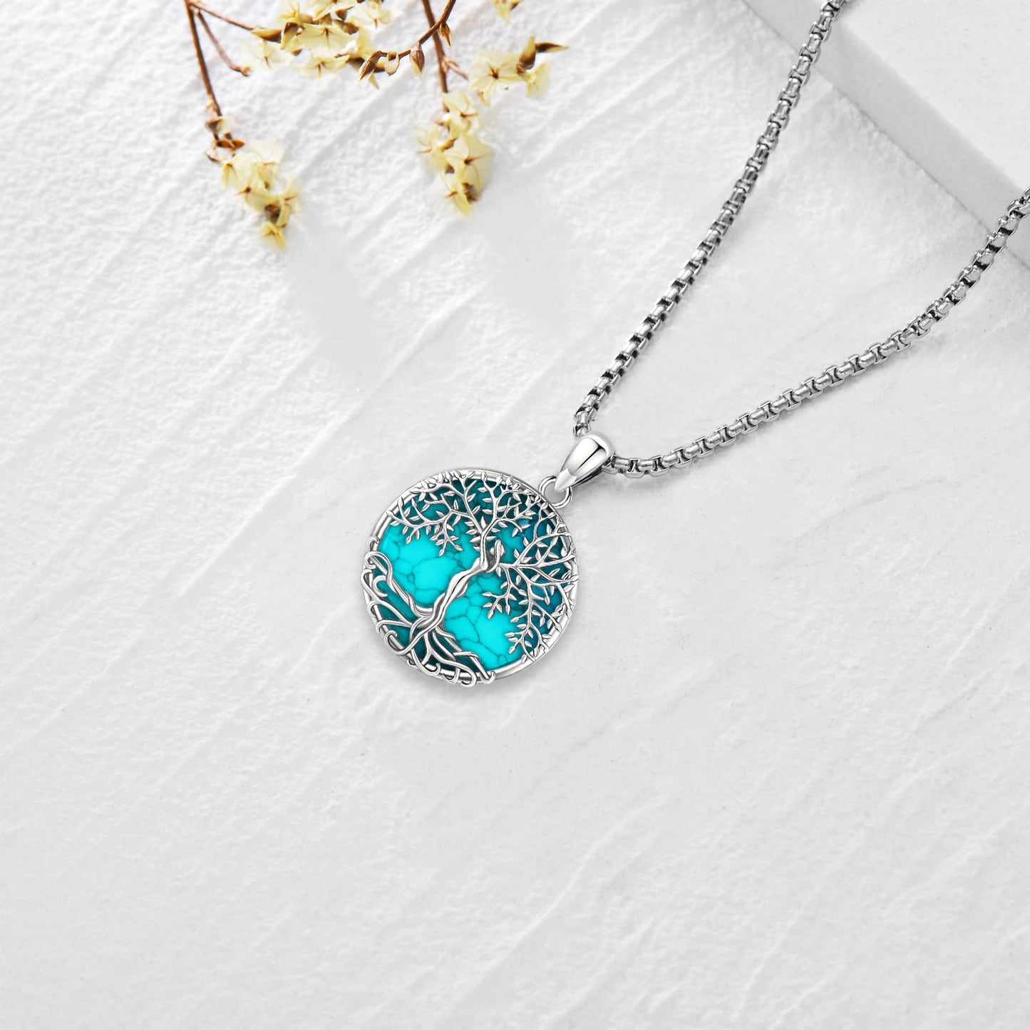 Jewelry Gifts - Tree of Life Necklace Sterling Silver Abalone Shell/Opal/Moonstone/Black Onyx/Turquoise/Malachite/Crystal Family Tree of Life Jewelry for Women Men