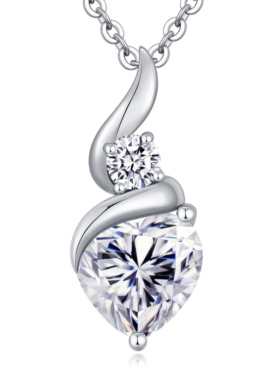 ANDSO Moissanite Heart Pendant Necklaces for Women, 925 Sterling Silver Necklace with Birthstone, Ideal Anniversary Present or Birthday Christmas Valentine Jewelry Gifts for Mom Wife Her Girlfriend