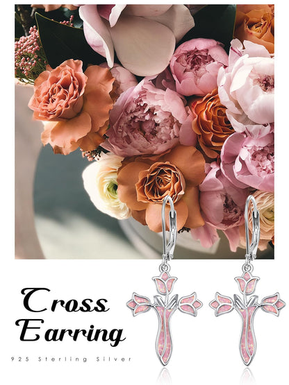 Dreamboat Sterling Silver Cross Earrings for Women Lever Back Dangle Earrings Faith Christian Confirmation Religious Jewelry for Mom