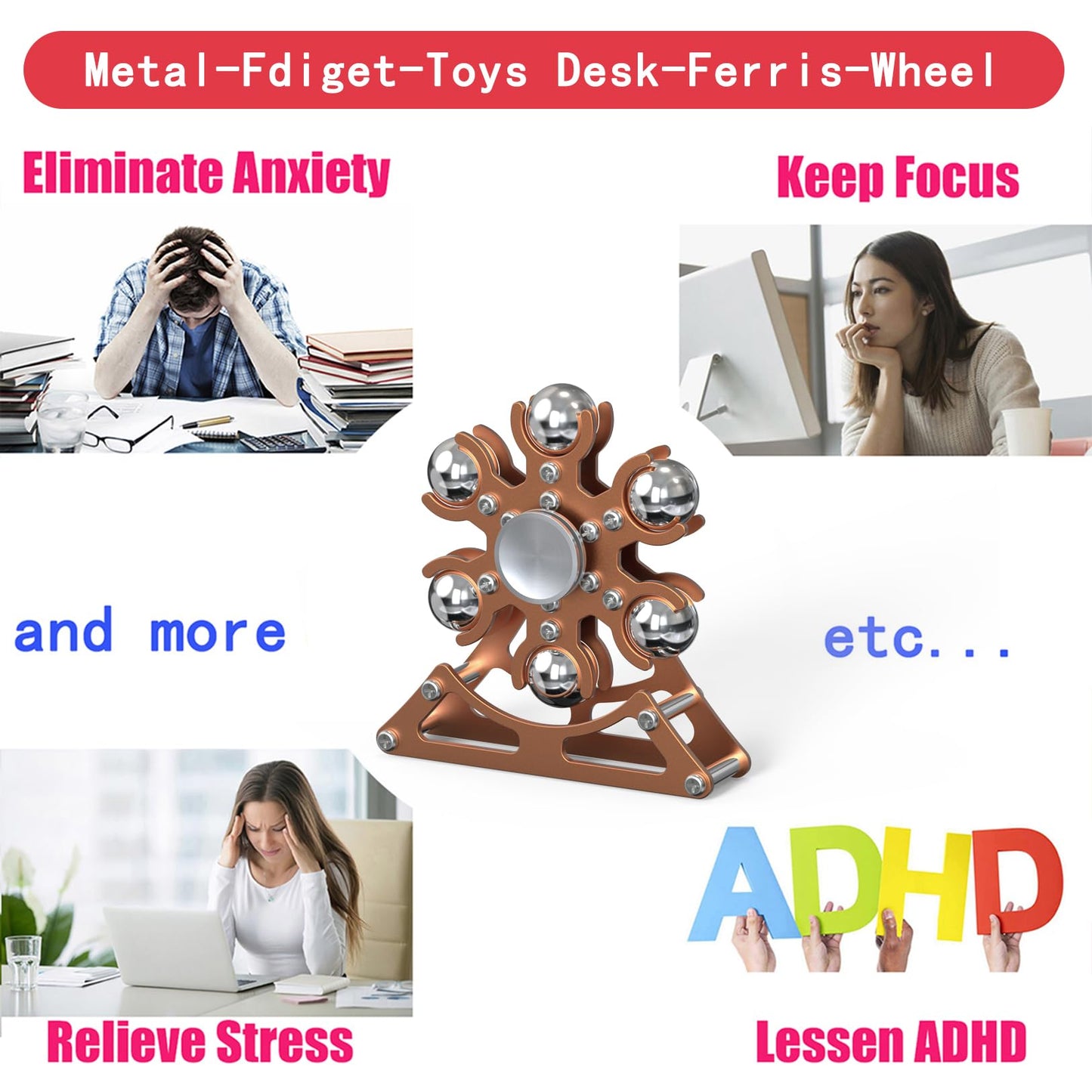 Desk-Fidget-Toys for Ferris-Wheels-Spinner: 4mins Kinetic-Metal-Spinner, Cool-Gadgets-Stuff for Kid Children Teen Adult EDC-Toy, ADHD Tools Stress Relief for Office Home School Men Woman Christmas