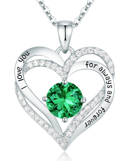 CDE Forever Love Heart Necklaces for Women, Wedding Anniversary, Birthday Mothers Day Christmas Day Gifts for Mom, Mother, Wife, friend, S925 Silver Jewelry with Birthstone Pendant