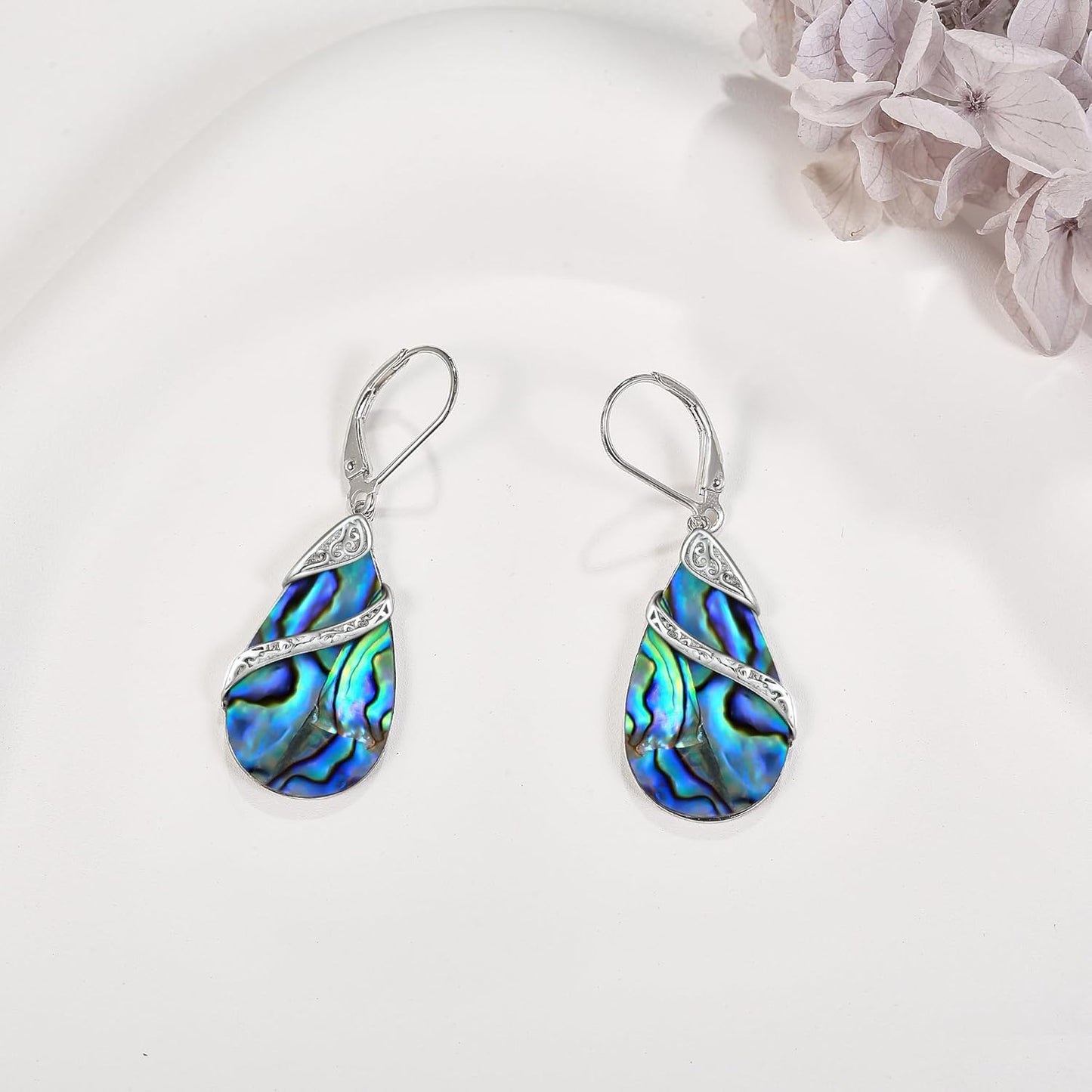 ONEFINITY Filigree Abalone Shell Earrings 925 Sterling Silver Filigree Leverback Dangle Drop Earrings Abalone Shell Jewelry Mothers Gifts for Women Mom Grandma
