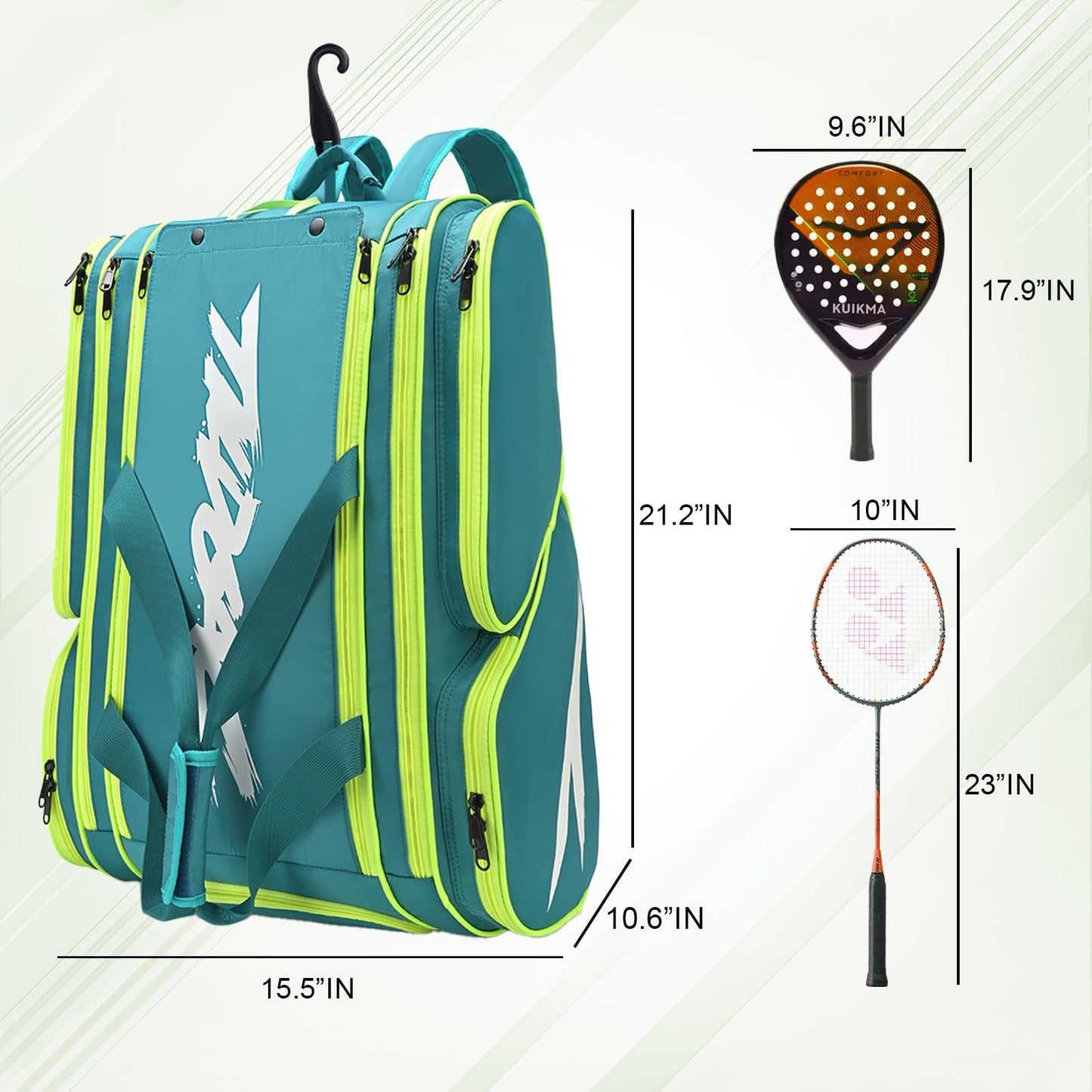 Pickleball Bag - Large Paddle Bag for 4 Paddles & Accessories - Fence Hook, Extra Pockets, Shoe Compartment