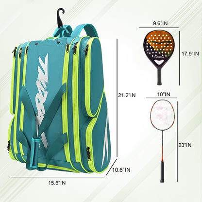 Pickleball Bag - Large Paddle Bag for 4 Paddles & Accessories - Fence Hook, Extra Pockets, Shoe Compartment