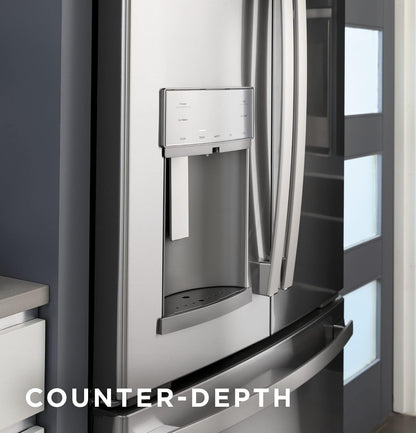 GE PROFILE PYE22KYNFS 36" Counter-Depth Bottom Freezer with French Door Twin Chill Evaporator Quick Space Shelf and LED Lighting in Fingerprint Resistant Stainless Steel