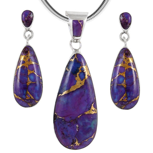 Matching Turquoise & Gemstones Set 925 Sterling Silver (Pendant, Earrings, Necklace 20")