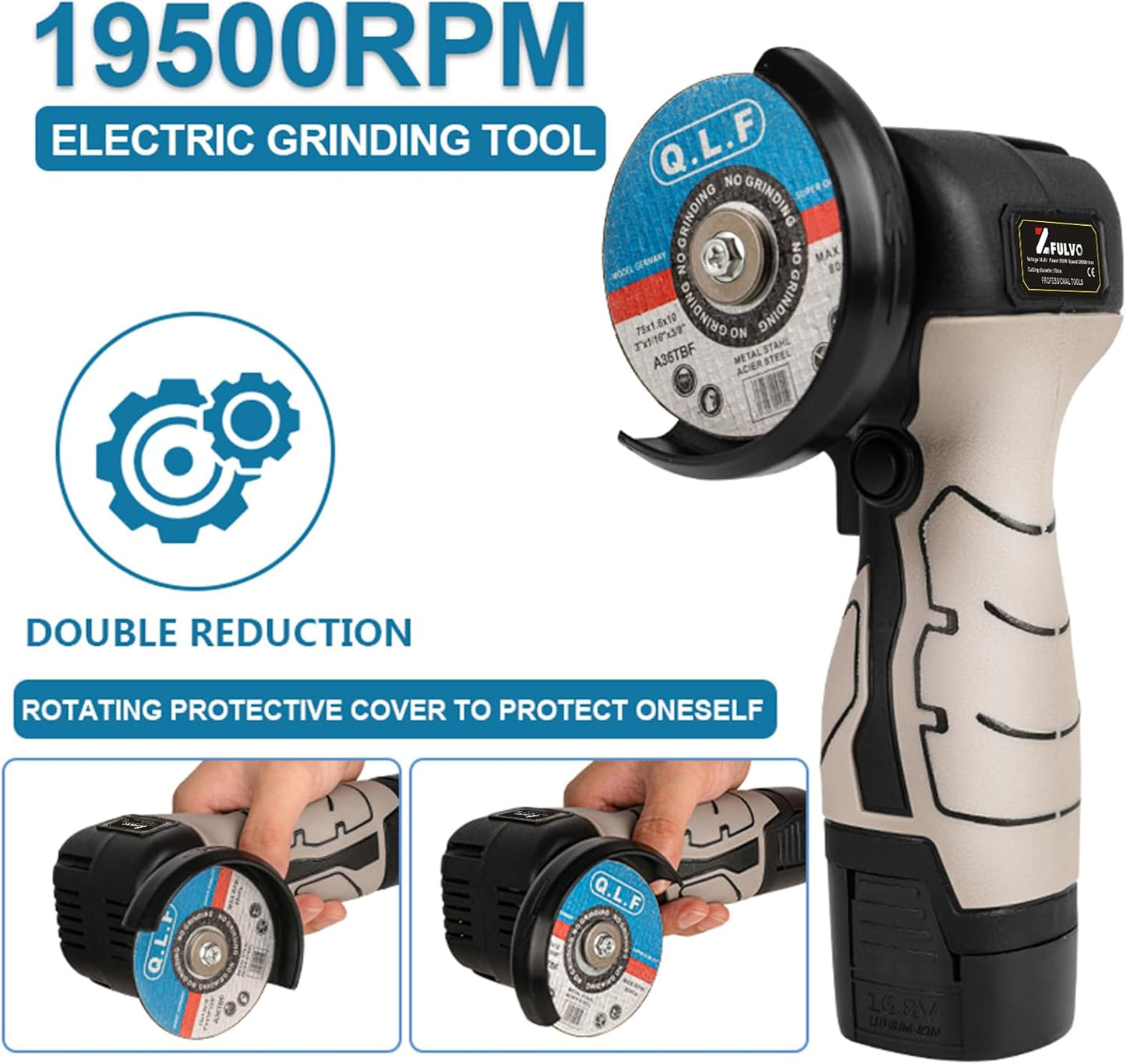 Cordless Brush Angle Grinder Kit, 19500rpm Mini Electric Angle Grinding Tool with 2pcs 16.8V 2000mAh Batteries and 5-Cutting Discs, Grinder Handheld Cutter for Metal Wood