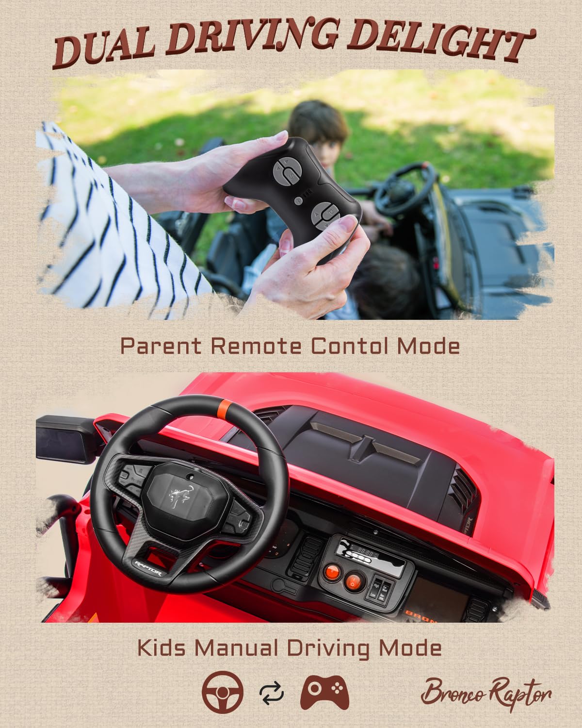 First Ride On 24V Ride on Toys for Big Kids, Licensed Ford Bronco Raptor 2 Seater Ride on Cars with Remote Control, Ride on Truck w/ 4-Wheeler Suspension, 3 Speeds, Led Lights, Bluetooth (24V, Pink) | First Ride On, 24V, for Big Kids, 2 Seater, with Remot