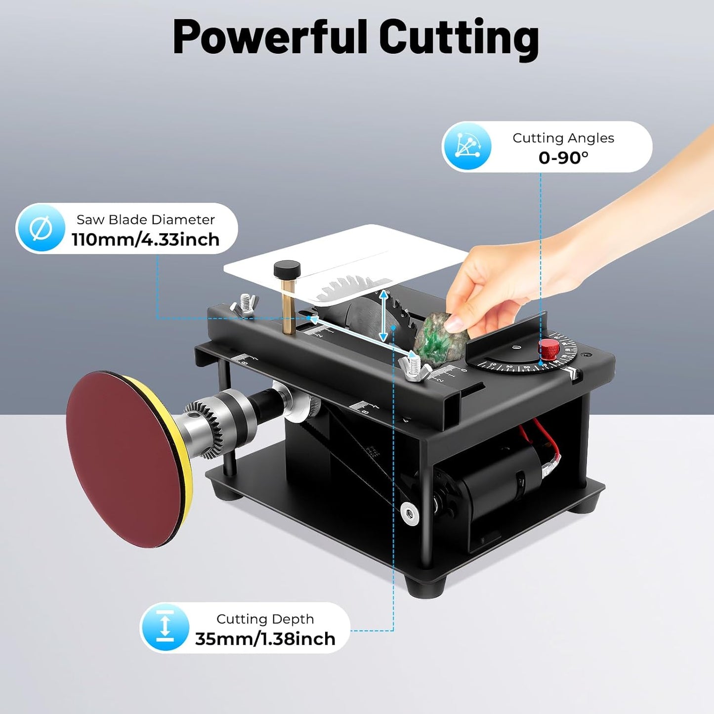 Mini Table Saw, 200w Small Table Saw for Crafts, Portable Mini Desktop Electric Saw for Cutting Grinding, Mini Multi-functional Table Saw for Wood PCB Plastic Acrylic, Speed & Angle Adjustable