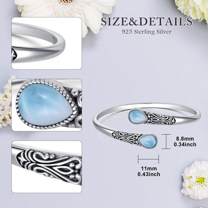 925 Sterling Silver Genuine Gemstone Bracelet for Women Men Handmade Adjustable Boho Navajo Style Bangle Cuff Natural Stone Jewelry Gift