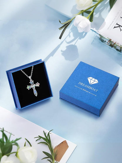 Dreamboat Cross Necklace for Womens Sterling Silver Cross Pendant Christian Necklace Confirmation Gifts Faith Religious Jewelry