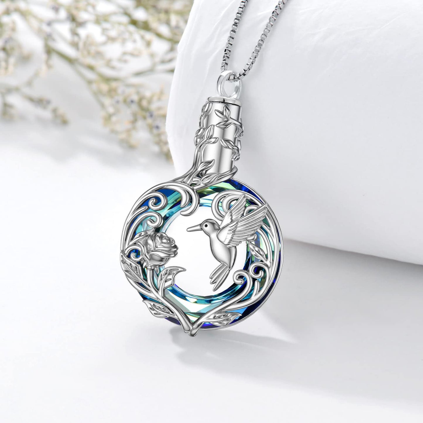 TOUPOP Hummingbird Urn Necklace for Ashes 925 Sterling Silver Heart Cremation Jewelry Keepsake Pendant with Funnel Filler Memorial Christmas Gifts for Women Mom Wife