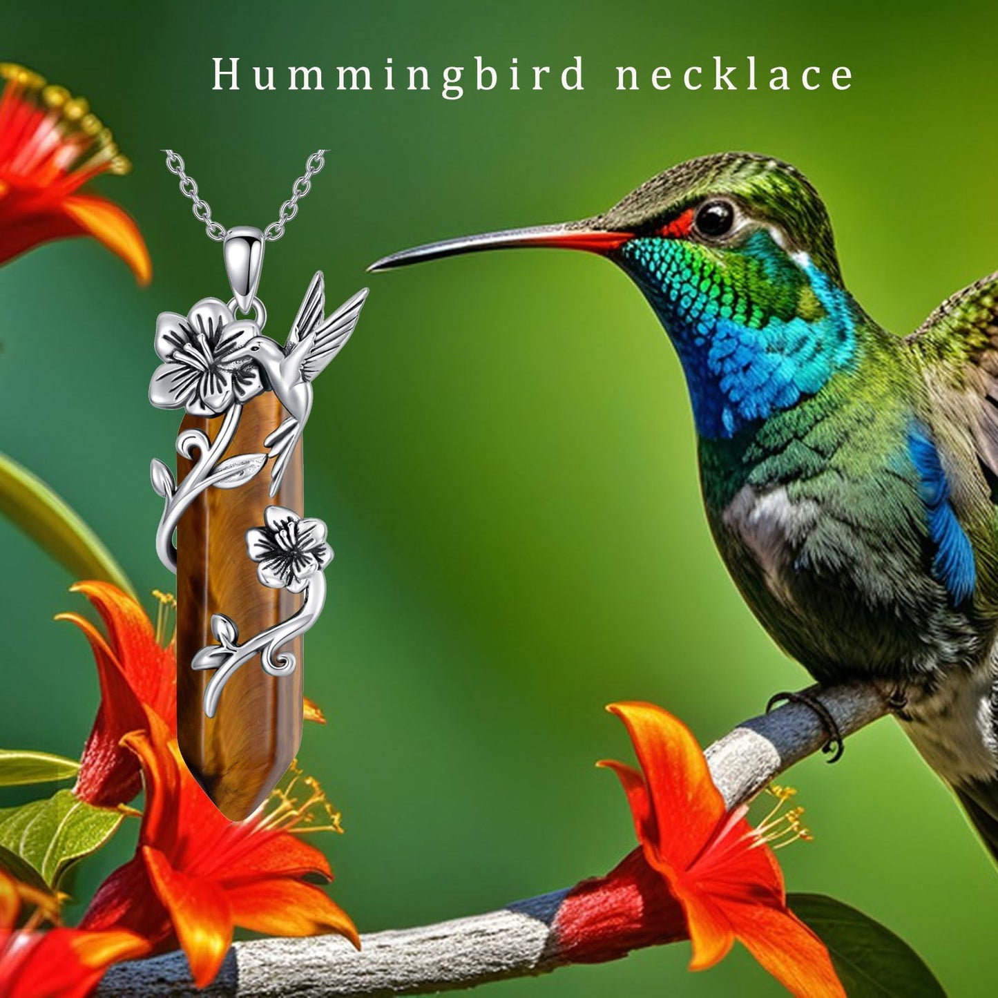 Hummingbird Necklace for Women 925 Sterling Silver Hexagonal Birthstone Gemstone Cute Bird Pendant for Girlfriends Jewelry for Her