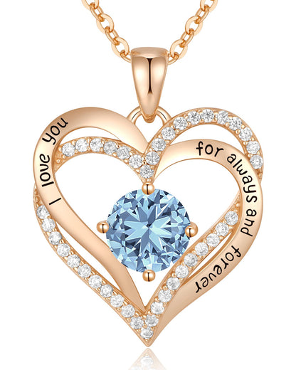 CDE Forever Love Heart Necklaces for Women, Wedding Anniversary, Birthday Mothers Day Christmas Day Gifts for Mom, Mother, Wife, friend, S925 Silver Jewelry with Birthstone Pendant