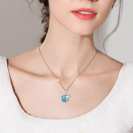 Natural Turquoise Ladybug Necklace for Women Western Turquoise Ladybug Pendant 925 Sterling Silver Ladies Miraculous Ladybug Jewelry Birthday Easter Gifts for Animal Lovers