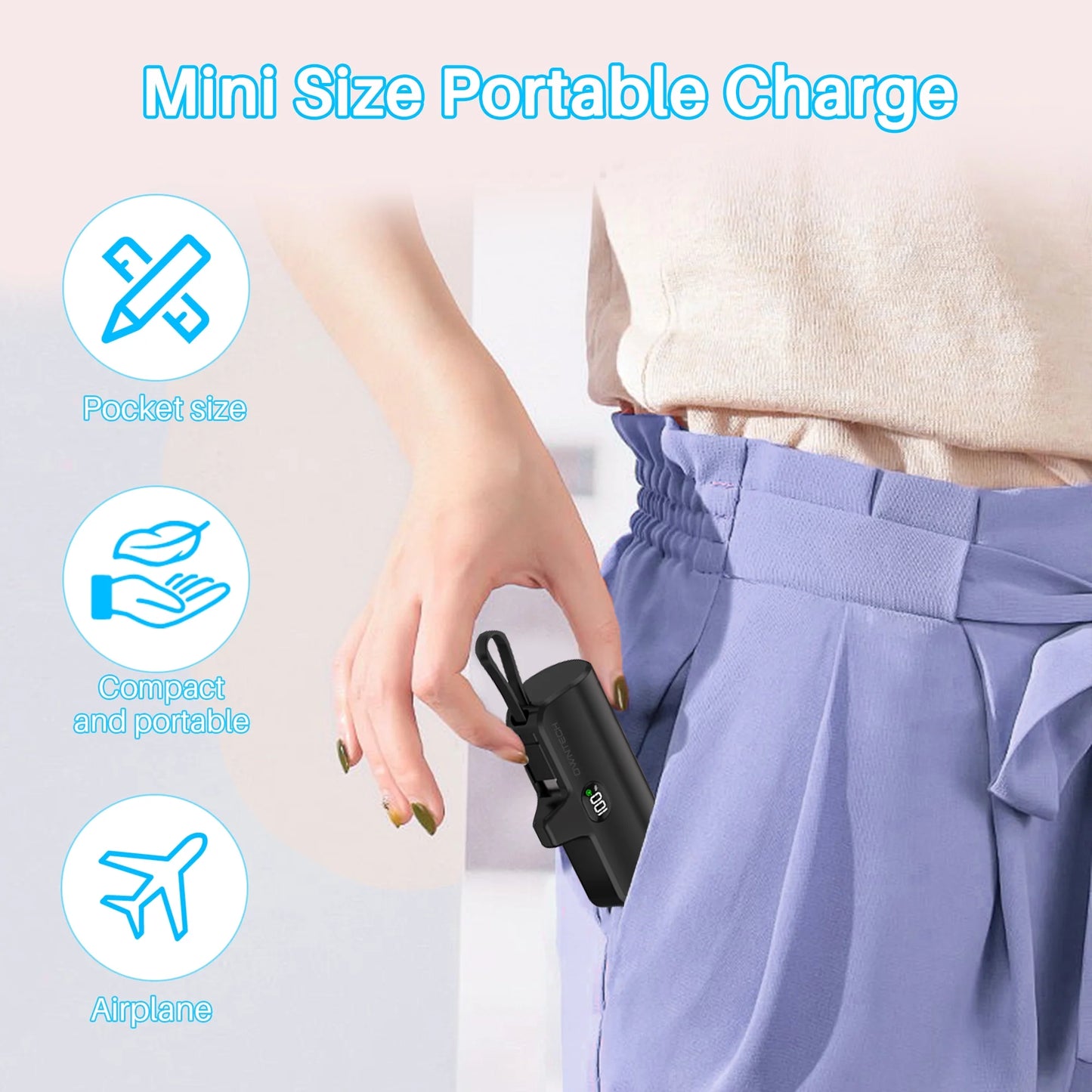 Portable Charger Power Bank for Iphone Android with LED Display 5000Mah Mini Fast Charger Battery Pack Compatible with Iphone 15/14/13/12