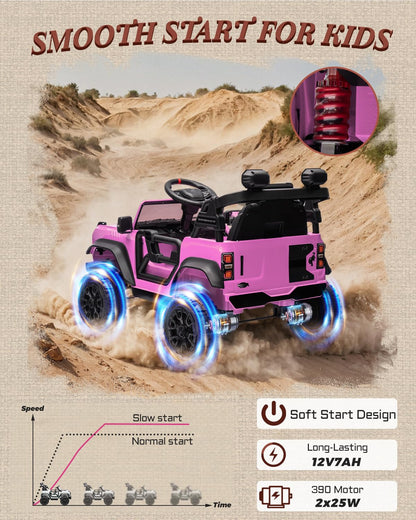 First Ride On 24V Ride on Toys for Big Kids, Licensed Ford Bronco Raptor 2 Seater Ride on Cars with Remote Control, Ride on Truck w/ 4-Wheeler Suspension, 3 Speeds, Led Lights, Bluetooth (24V, Pink) | First Ride On, 24V, for Big Kids, 2 Seater, with Remot