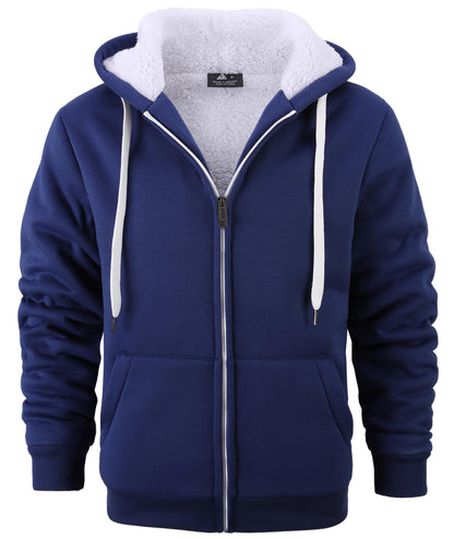 V VALANCH Men Hoodies Zip Up Sherpa Lined Sweatshirts Heavyweight Thick Warm Fleece Winter Jacket