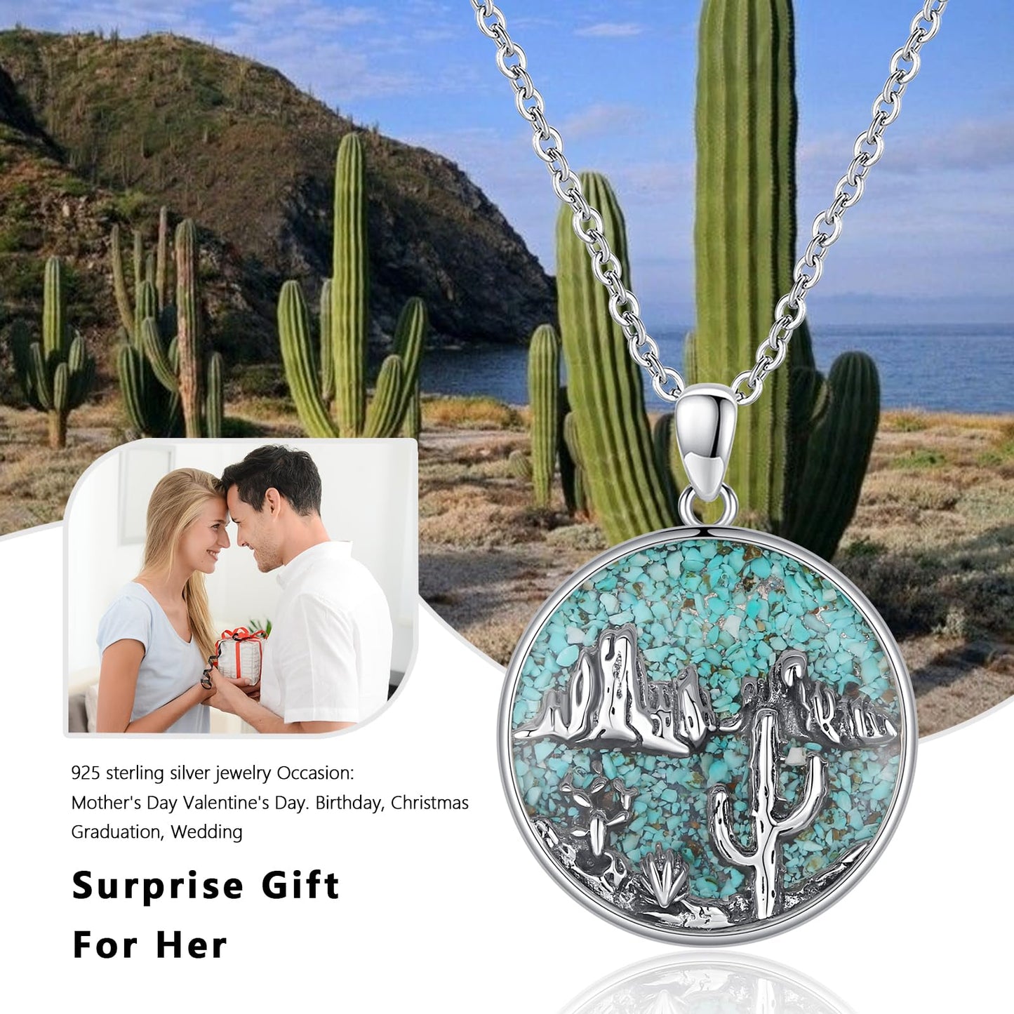 Midir&Etain Western Necklace 925 Sterling Silver Turquoise Pendant Highland Cow/Cow Skull/Hat/Tag/Cactus/Boot Cowgirl Country Jewelry for Women Men