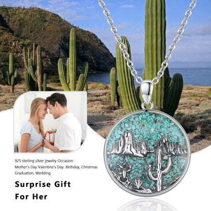 Midir&Etain Western Necklace 925 Sterling Silver Turquoise Pendant Highland Cow/Cow Skull/Hat/Tag/Cactus/Boot Cowgirl Country Jewelry for Women Men
