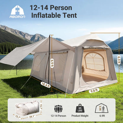 ABORON Inflatable Camping Tent, 4/6/8/10/12 Person Easy Setup Blow Up Tent with Hand Pump, PU3000mm Waterproof 4 Season Glamping Tent for Outdoor Camping