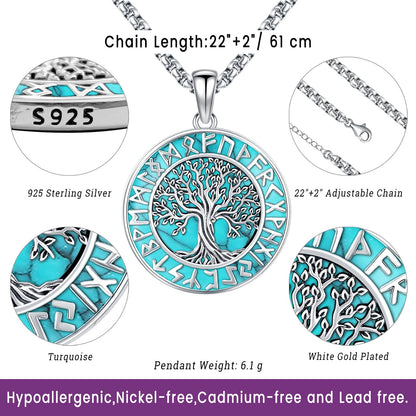 Turquoise Jewelry for Women Men 925 Sterling Silver Pendant Urn Necklaces for Ashes Picture Locket Necklace Thor Hammer Yggdrasil Virgen De Guadalupe St Michael Christopher Judas Witches Knot Necklace