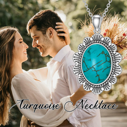Turquoise Necklace 925 Sterling Silver Natural Turquoise Gemstone Pendant Vintage Bohemian Western Jewelry Gifts for Women