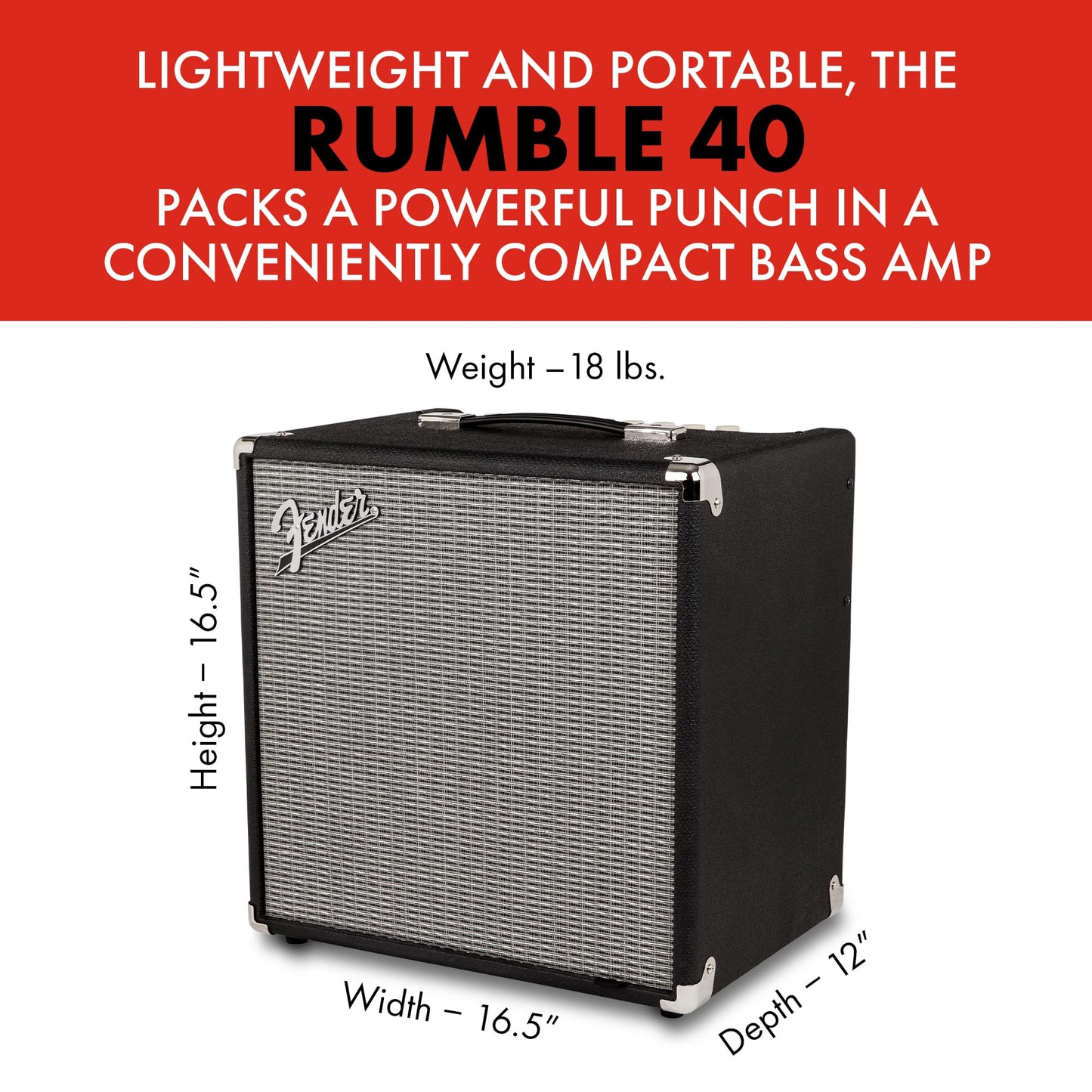 Fender Rumble 40 V3 Bass Amp for Bass Guitar, 40 Watts, with 2-Year Warranty Speaker, with Overdrive Circuit and Mid-Scoop Contour Switch