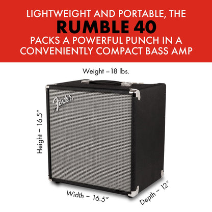 Fender Rumble 40 V3 Bass Amp for Bass Guitar, 40 Watts, with 2-Year Warranty Speaker, with Overdrive Circuit and Mid-Scoop Contour Switch
