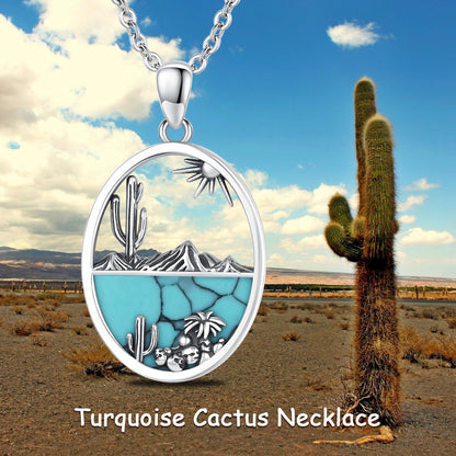 Midir&Etain Western Necklace 925 Sterling Silver Turquoise Pendant Highland Cow/Cow Skull/Hat/Tag/Cactus/Boot Cowgirl Country Jewelry for Women Men