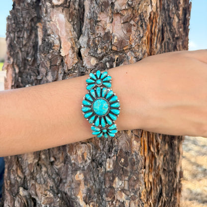 Turquoise Network Southwest Style Genuine Gemstones 925 Sterling Silver Cluster Bracelet