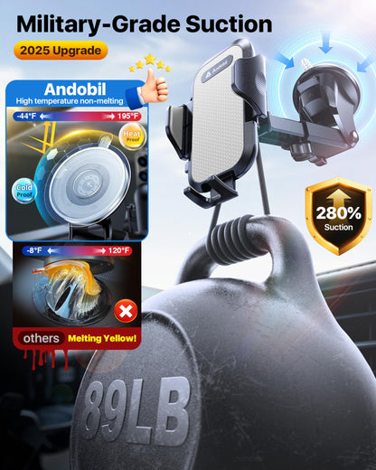 andobil Car Phone Holder, 2026 Military-Grade 89lbs Strongest Suction Phone Holders for Your Car Dashboard/Windshield/Vent Easy Clamp Car Phone Mount Stand for iPhone 17 16 15 14 13 Pro Max Samsung