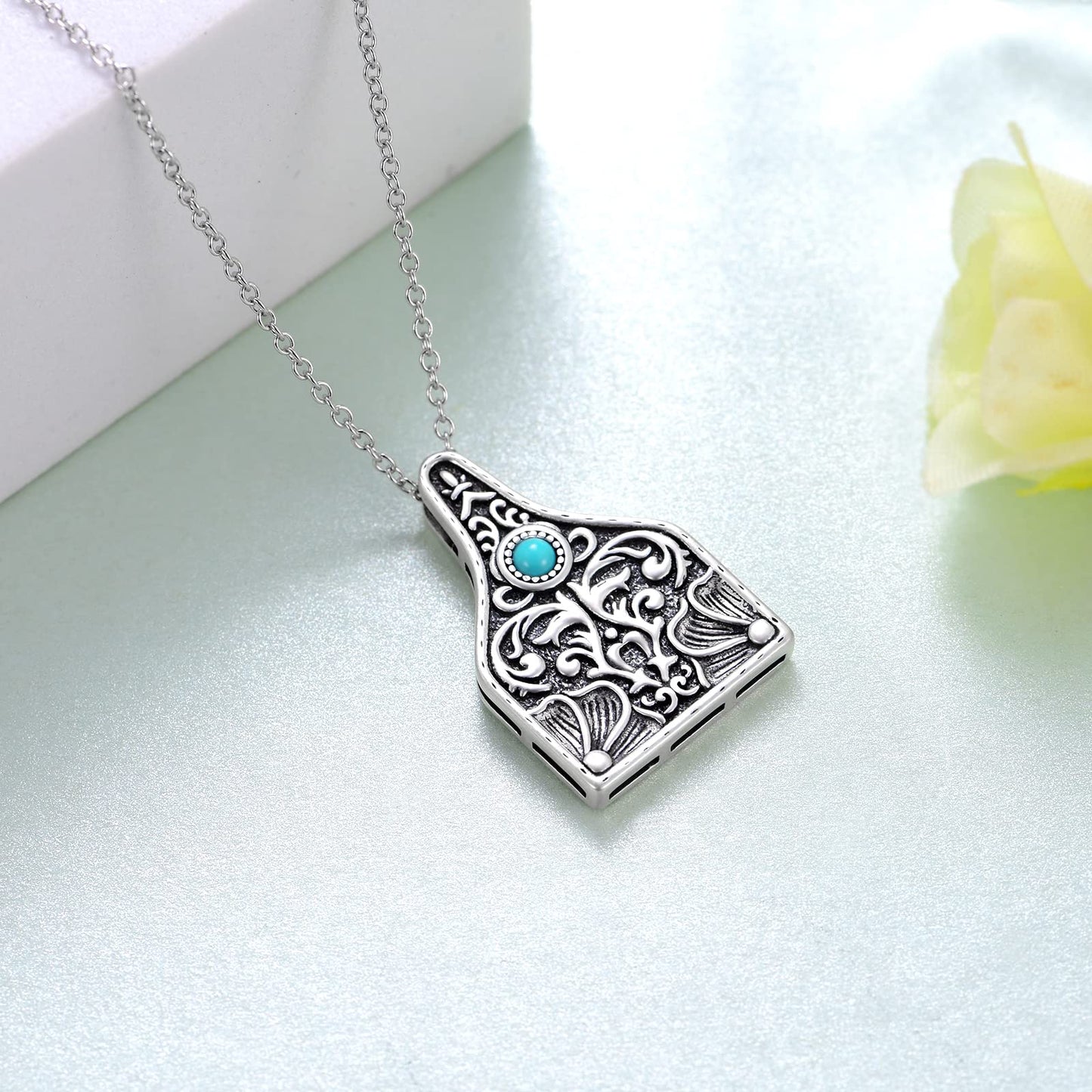 Western Cow Tag/Lightning Bolt/Bar Necklace 925 Sterling Silver Turquoise Necklaces for Women Western Jewelry Gifts for Women