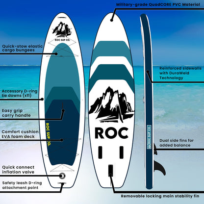 Roc Inflatable Stand Up Paddle Board 10' 6" with Premium SUP Paddle Board Accessories, Wide Stable Design, Non-Slip Comfort Deck for Youth & Adults