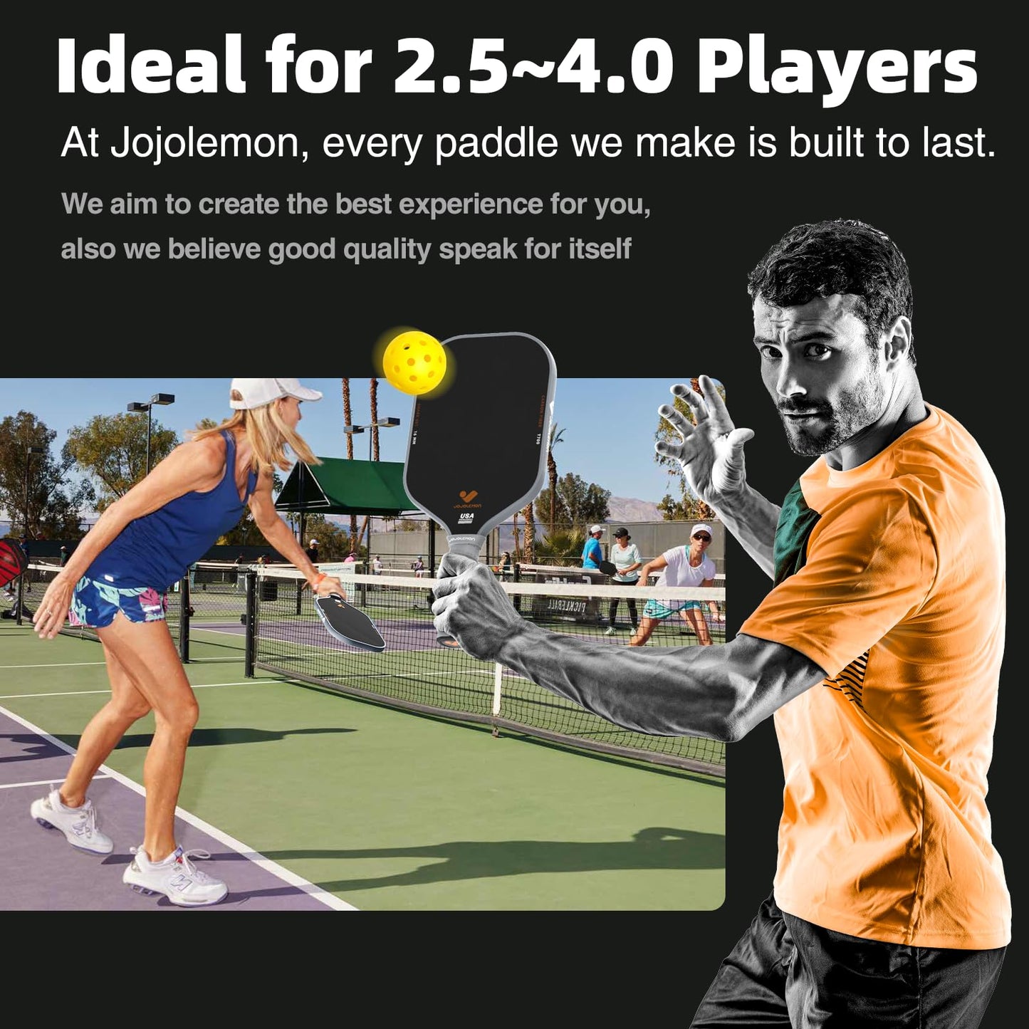 JOJOLEMON Pickleball Paddles, Carbon Fiber Pickleball Paddle with a 16mm Shark Power Polymer Core, The Pickleball Rackets Designed for Ultimate Spin & Consistency