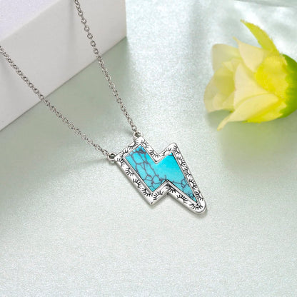 Western Cow Tag/Lightning Bolt/Bar Necklace 925 Sterling Silver Turquoise Necklaces for Women Western Jewelry Gifts for Women