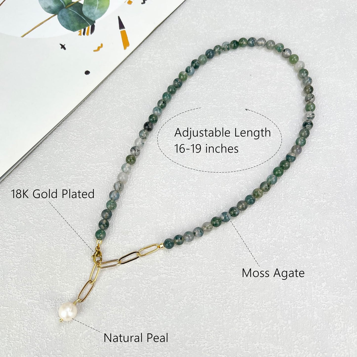 Green Aventurine Jade Necklace, Green Choker Necklace Healing Crystal Necklace with Pearl for Women, Handmade Necklaces Spiritual Jewelry for Women.