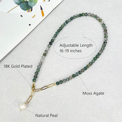 Green Aventurine Jade Necklace, Green Choker Necklace Healing Crystal Necklace with Pearl for Women, Handmade Necklaces Spiritual Jewelry for Women.