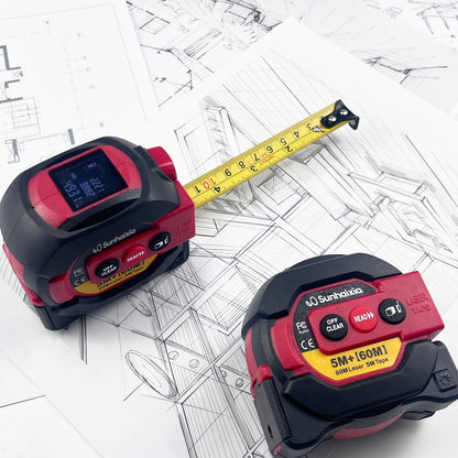 3 in 1 Digital Laser Tape Measure, 197ft/60m Laser Distance Meter, 16ft/5m Digital Tape Measure with Cross Line, AutoLock, ft/in/m Unit Switch, Measure Area, Volume, Pythagorean (Purple)