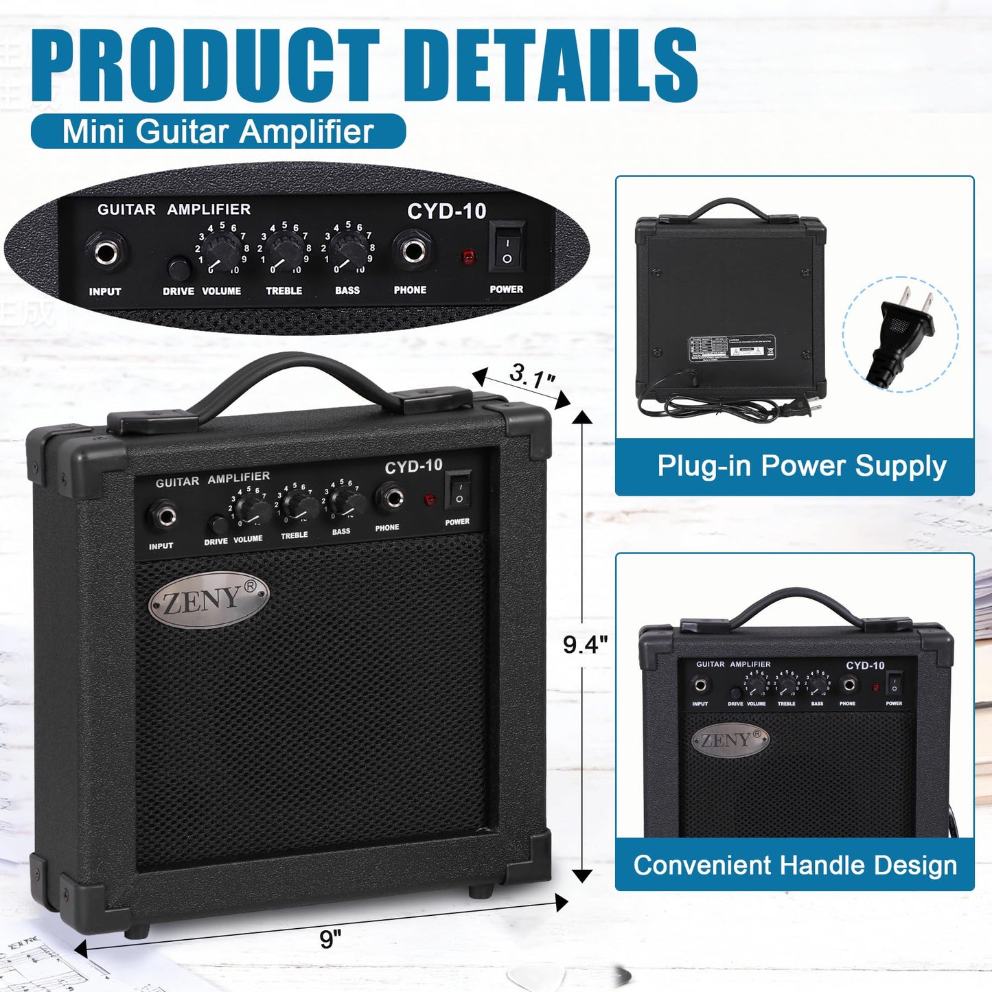 ZENY 39" Full Size Electric Guitar with Amp, Case and Accessories Pack Beginner Starter Package, Blue Ideal Christmas Thanksgiving Holiday Gift