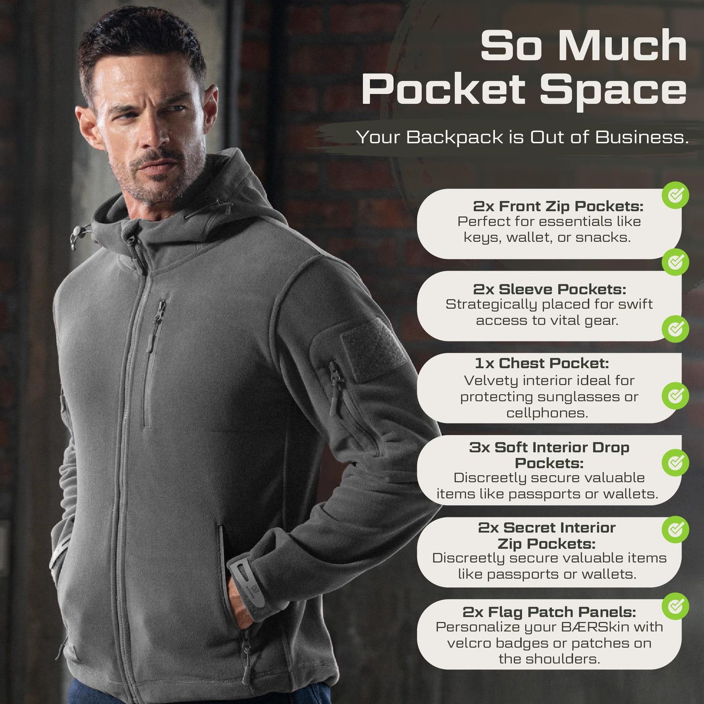 Baerskin Tactical Hoodie Jacket for Men 4.0 - Military Style Fleece Sweater for Cold, Rain, Wind or Snow