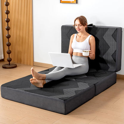 INGEROOM Trifold Mattress Queen - Memory Foam 6 inch Foldable Mattress for Camping, with Portable Handle, Non-Slip Folding Floor Bed Sofa for Guest Travel Yoga, Washable Breathable Cover