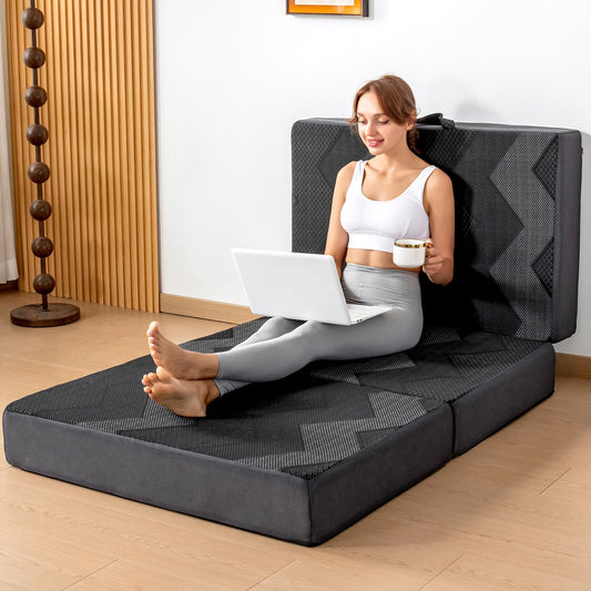 INGEROOM Trifold Mattress Queen - Memory Foam 6 inch Foldable Mattress for Camping, with Portable Handle, Non-Slip Folding Floor Bed Sofa for Guest Travel Yoga, Washable Breathable Cover