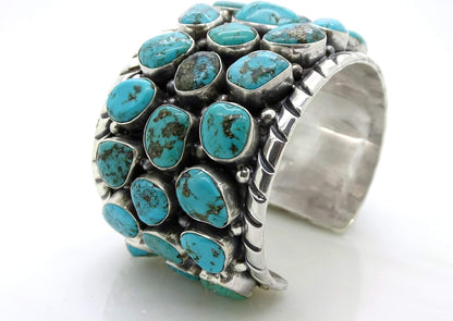 Wide Native American Navajo cuff bracelet Kingman turquoise cuff for men sterling silver
