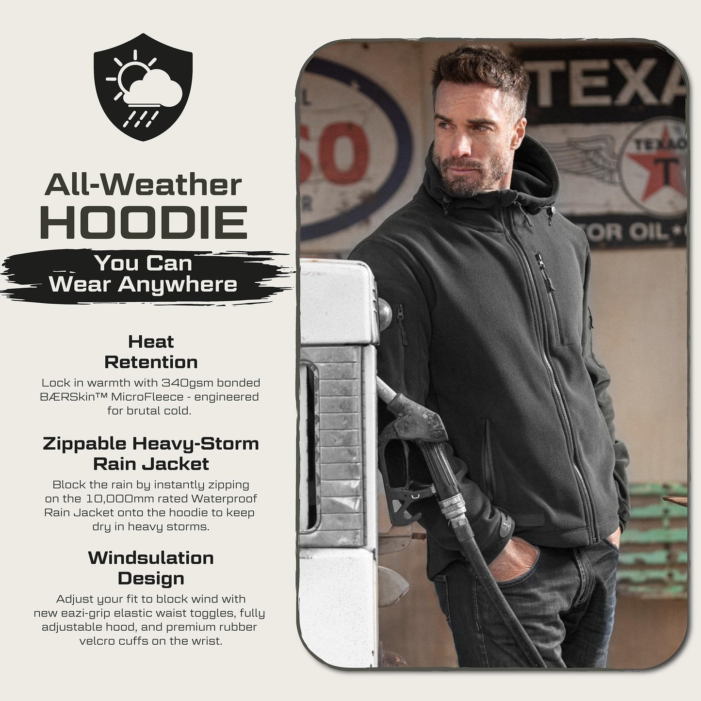 Baerskin Tactical Hoodie Jacket for Men 4.0 - Military Style Fleece Sweater for Cold, Rain, Wind or Snow