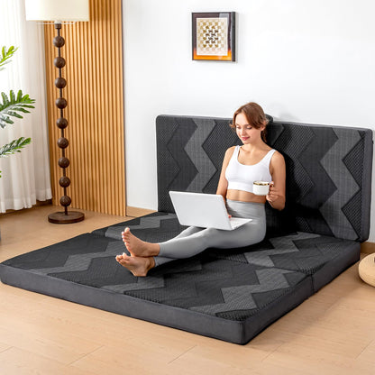 INGEROOM Trifold Mattress Queen - Memory Foam 6 inch Foldable Mattress for Camping, with Portable Handle, Non-Slip Folding Floor Bed Sofa for Guest Travel Yoga, Washable Breathable Cover