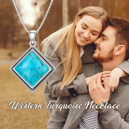 Turquoise Necklace 925 Sterling Silver Natural Turquoise Gemstone Pendant Vintage Bohemian Western Jewelry Gifts for Women