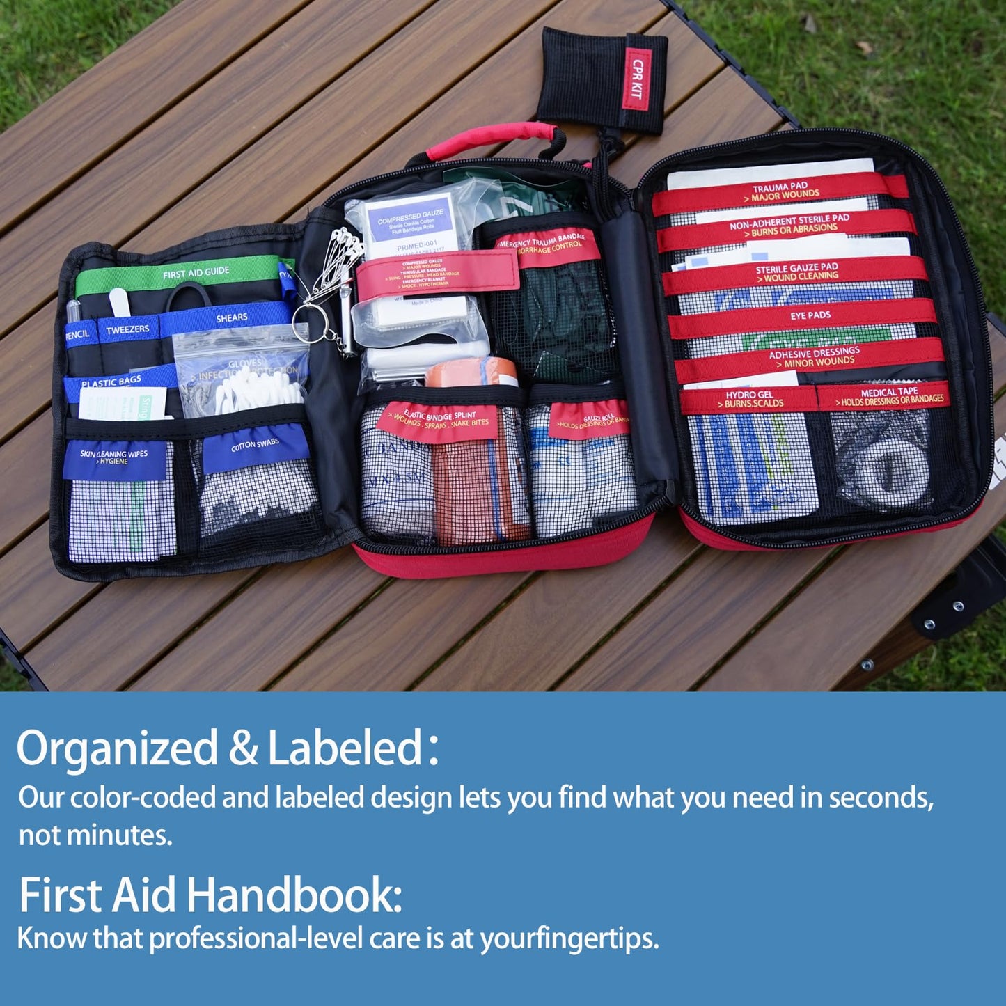 Besst Survivor Premium First Aid Kit - Waterproof Molle Medical Bag with Color-Coded Compartments, with Israeli Bandage, Rescue Blanket & CPR Mask for Home, Car, Hiking, Camping & Outdoor Emergencies