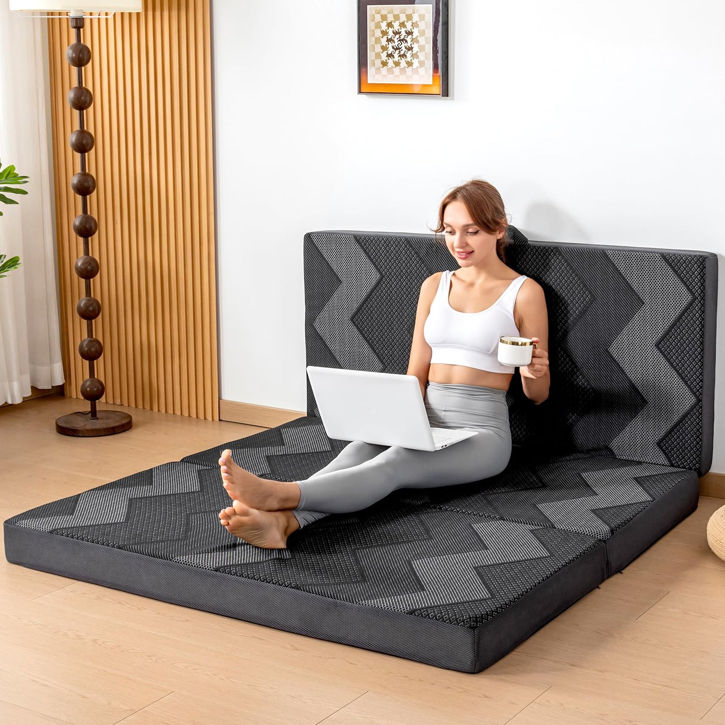 INGEROOM Trifold Mattress Queen - Memory Foam 6 inch Foldable Mattress for Camping, with Portable Handle, Non-Slip Folding Floor Bed Sofa for Guest Travel Yoga, Washable Breathable Cover